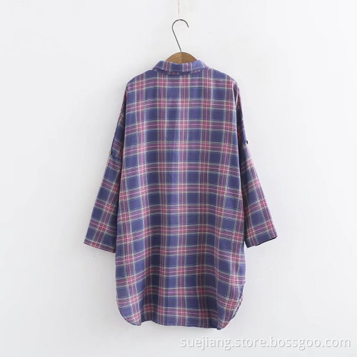Dyed Women's Paid Long Sleeve Casual Shirt Blouses